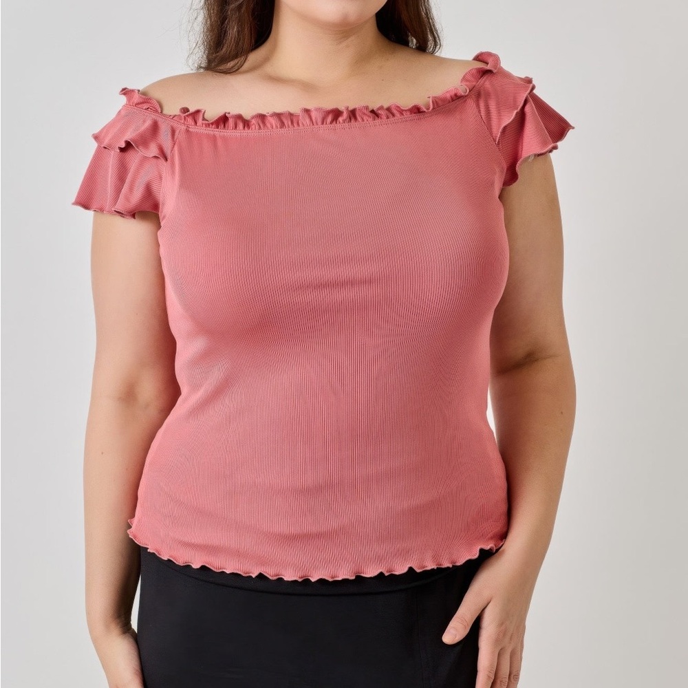 Knit Rib Double Ruffle Top - Picture 5 of 6